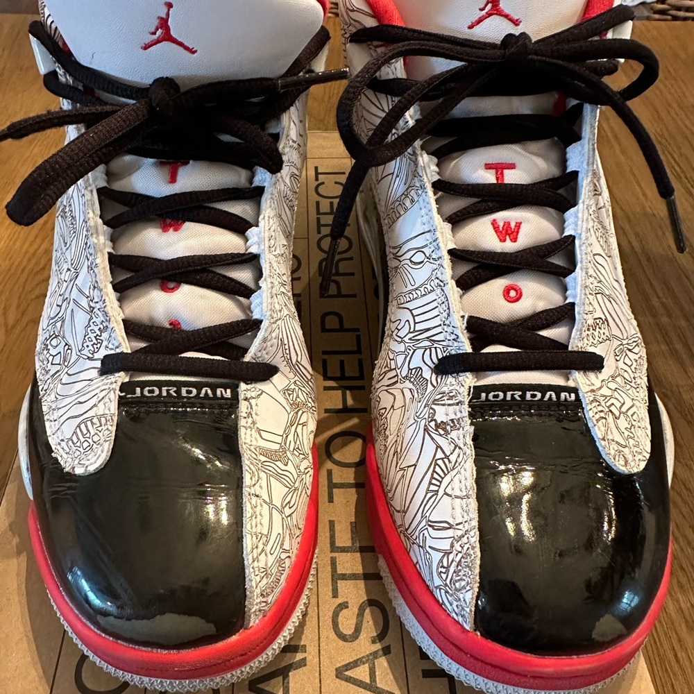 1. Air Jordan Dub Zero Big Kid size 6 red and black, used inside only